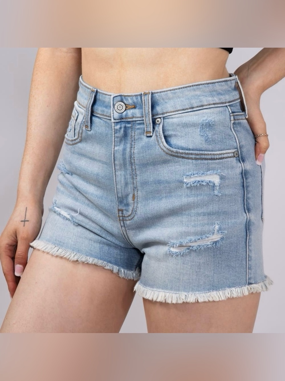 EUNINA Lulu Super High Rise Cut Off Denim Jean Shorts Size S